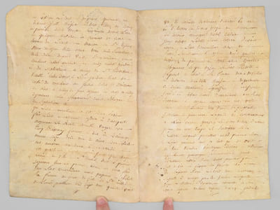 [ Document sur Vélin : Acte d'arrentement daté de 1780, relatif à la commune de Magné, près de Niort, signé par H. de Luzignem ] Par devant le Notaire au Duché Pairie de Rohan-Rohan et Comté de Benon soussigné présents les témoins ci-après nommés furent présents Pierre Papinot journalier et Catherine Chollet sa femme de luy bien et deuement autorisée à l'effet des présentes demeurants au Bourg et paroisse de Magné d'une part, Et René Bourolleau marchand demeurant à Monpense susdite paroisse de Magné d'autre part, Lesquels dits Papinot et Chollet sa femme voulant se procurer les moyens de payer plus commodément le reste de leurs jours ont par ces présentes de leurs bons gré vollonté cédé quitté délaissé et transporté à titre d'arrentement viager et vente audit Bourolleau présent stipulant et acceptant pour luy les siens successeurs et ayants cause à l'avenir savoir : Est une maison avec ses appartenances et dépendances consistant en une chambre basse à feu dans laquelle il y a un four à coté de la cheminée, grenier au-dessus le tout en très mauvais état et menaçant une ruine prochaine, un petit jardin à coté contenant à semer un boisseau demi de graine chenevis [etc... ] [ Avec apostille en marge gauche] : Je reconnais avoir reçu de l'acquéreur cy dessus nommé la somme de cinquante cinq livres pour les droits de lods et ventes... fait remise d'un tiers en faveur dudit acquéreur seulement et l'ont quittancé... au château de Mauzé le quinze aoust 1782. Signé : H. de Luzignem