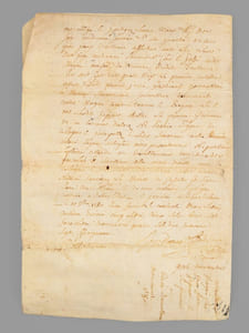 [ Document sur Vélin : Acte d'arrentement daté de 1780, relatif à la commune de Magné, près de Niort, signé par H. de Luzignem ] Par devant le Notaire au Duché Pairie de Rohan-Rohan et Comté de Benon soussigné présents les témoins ci-après nommés furent présents Pierre Papinot journalier et Catherine Chollet sa femme de luy bien et deuement autorisée à l'effet des présentes demeurants au Bourg et paroisse de Magné d'une part, Et René Bourolleau marchand demeurant à Monpense susdite paroisse de Magné d'autre part, Lesquels dits Papinot et Chollet sa femme voulant se procurer les moyens de payer plus commodément le reste de leurs jours ont par ces présentes de leurs bons gré vollonté cédé quitté délaissé et transporté à titre d'arrentement viager et vente audit Bourolleau présent stipulant et acceptant pour luy les siens successeurs et ayants cause à l'avenir savoir : Est une maison avec ses appartenances et dépendances consistant en une chambre basse à feu dans laquelle il y a un four à coté de la cheminée, grenier au-dessus le tout en très mauvais état et menaçant une ruine prochaine, un petit jardin à coté contenant à semer un boisseau demi de graine chenevis [etc... ] [ Avec apostille en marge gauche] : Je reconnais avoir reçu de l'acquéreur cy dessus nommé la somme de cinquante cinq livres pour les droits de lods et ventes... fait remise d'un tiers en faveur dudit acquéreur seulement et l'ont quittancé... au château de Mauzé le quinze aoust 1782. Signé : H. de Luzignem