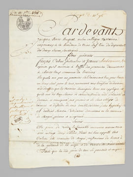 [ Lot d'archives XVIIIe et début XIXe relatifs à la commune de Magné [ Deux-Sèvres ]] I : 4 pièces XVIIIe dont acte de vente sur vélin, 8 ff. datés de ...
