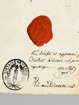[ Certificat de civisme pour la commune de Vaivre, District de Vesoul, Haute-Saône, daté du premier juillet 1793 : ] "Nous maire officiers municipaux ...