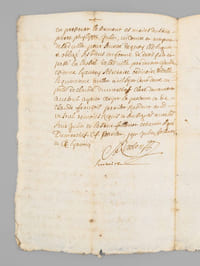 [ Manuscrit - Acte de réception à la bourgeoisie de la ville de Vesoul, daté du 15 juillet 1702 : ] "Le magistrat de la ville de Vesoul deuement [dûment] assemblé et complet en l'hostel de lad[ite] ville bien informé des bonnes vie, moeurs, fame [réputation], et réputation de m[aîtr]e Sébastien Seguin procureur et notaire Royal au bailliage et siège présidial de Vesoul originaire de Vaivre demeurant en cette ville depuis longues années, homme de franche condition dont il nous a fait conster [justifier] ayant veu la requête par luy porté pour estre receu et admis au nombre des bourgeois et haans [habitants] de cette ville pour cy- après par iceluy jouir par luy des droits privilèges et prérogatives y attribuées et dont jouissent les autres bourgeois et haans dudit Vesoul a esté receu et admis au nombre d’iceux moyennant la somme de cinquante francs monnoye de Bourgogne et deux flambeaux de cire blanche a la manière ordinaire qu’il payera au sieur Claude François Gueritot receveur de lad[ite] ville pour toute bienvenue a charge a luy de se conformer a tous édits faits et a faire par le magistrat de lad[ite] ville et d’en supporter les charges suivant ses facultés selon qu’il en prêtera le serment ès mains du sieur Pierre Phylippe Julin, vicomte et mayeur de lad[ite] ville pour seureté [sûreté] de quoy led[it] Seguin a obligé ses biens en forme de droit fait et passé en l'hostel de lad[ite] ville par devant Claude Estienne Lyautey secrétaire ordinaire d'icelle le quinzième juillet mil sept cent deux en présence de Claude Dumarchet clerc demeurant a Vesoul ayant escrit la présente et de Claude François Parizot résident aud[it] Vesoul témoins requis et soussignés avec led[it] sieur Julin et le sieur Foillenot échevin signé Dumarchef, C. F. Parizot, P. P. Julin, Foillenot, et C. E. Lyautey. »