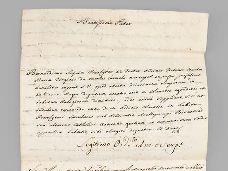 [ Indult d'exclaustration daté du 17 février 1791, pour un prêtre Carme du diocèse de Besançon ] : "Bernardinus Seguin Presbyter et Frater Ordinis ...