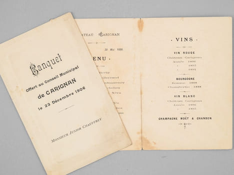 Lot de 30 menus anciens, dont nombreux menus à Bordeaux et région bordelaise dont : Dîners offerts par ou en l'honneur d'Honoré Picon, Propriétaire à ...