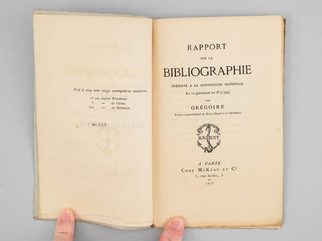 Rapport sur la Bibliographie présenté à la Convention Nationale le 22 germinal an II (1794) . GRÉGOIRE, Abbé ; [ GREGOIRE, Jean-Baptiste ]