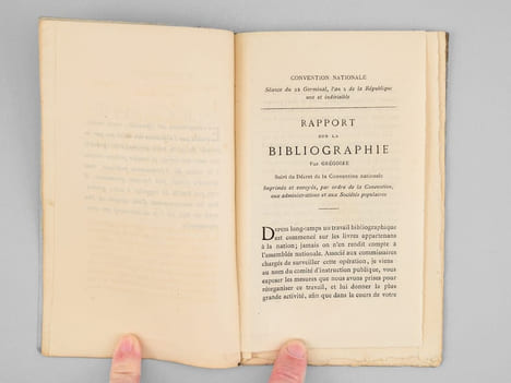 Rapport sur la Bibliographie présenté à la Convention Nationale le 22 germinal an II (1794) . GRÉGOIRE, Abbé ; [ GREGOIRE, Jean-Baptiste ]