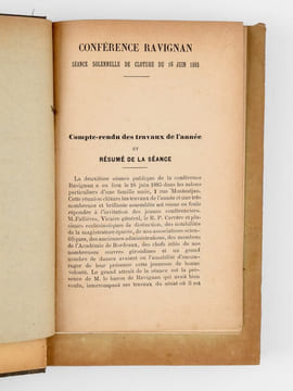 Conférence Ravignan de Bordeaux [ Recueil de Comptes-rendus de 1885 à 1892 ] Séance solennelle de clôture tenue sous la présidence de M. le baron de ...