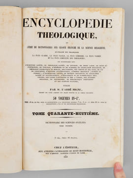 Dictionnaire des Sciences Occultes ou Répertoire Universel (2 Tomes - Complet). MIGNE, Jacques-Paul (Abbé) ; (BINET, Étienne ; FONTENELLE, Bernard Le ...