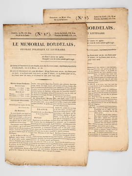 Le Mémorial Bordelais. Feuille Politique et Littéraire. Samedi 19 Mars 1814 (Numéro 1) [ On joint :] Dimanche 20 mars (Numéro 2) [ Editions ...