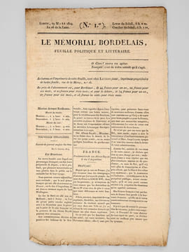 Le Mémorial Bordelais. Feuille Politique et Littéraire. Samedi 19 Mars 1814 (Numéro 1) [ On joint :] Dimanche 20 mars (Numéro 2) [ Editions ...