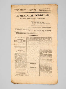 Le Mémorial Bordelais. Feuille Politique et Littéraire. Samedi 19 Mars 1814 (Numéro 1) [ On joint :] Dimanche 20 mars (Numéro 2) [ Editions ...