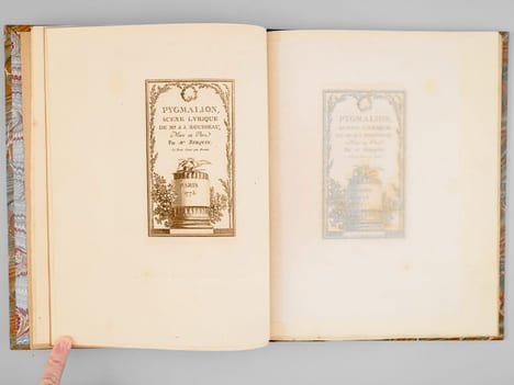 Pygmalion. Scène lyrique de J.-J. Rousseau. Illustrations de Moreau le Jeune. Suivi d'une idylle par Berquin. Vignettes de Marillier. ROUSSEAU, ...