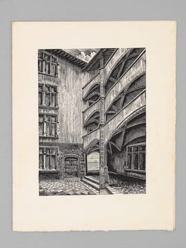 [ Lot de 9 cartes de Voeux gravées par Albert Decaris : ] Agence du Crédit Agricole de Saint-Tropez - Le Palais du Commerce à Lyon en 1863 - Façade du ...
