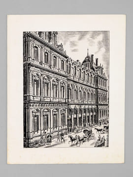 [ Lot de 9 cartes de Voeux gravées par Albert Decaris : ] Agence du Crédit Agricole de Saint-Tropez - Le Palais du Commerce à Lyon en 1863 - Façade du ...