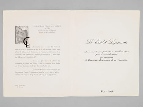 [ Lot de 9 cartes de Voeux gravées par Albert Decaris : ] Agence du Crédit Agricole de Saint-Tropez - Le Palais du Commerce à Lyon en 1863 - Façade du ...
