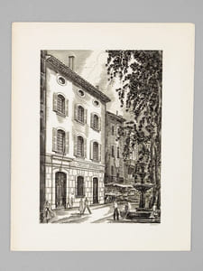 [ Lot de 9 cartes de Voeux gravées par Albert Decaris : ] Agence du Crédit Agricole de Saint-Tropez - Le Palais du Commerce à Lyon en 1863 - Façade du Crédit Lyonnais à Brignoles - Hôtel de la Couronne à Lyon - Façade du Crédit Lyonnais à Figeac - Façade du Crédit Lyonnais à Amiens - Façade du Crédit Lyonnais à Aix-en-Provence - Façade du Crédit Lyonnais à Verneuil-sur-Avre - Agence du Crédit Lyonnais à Abidjan
