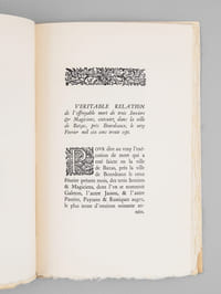 Véritable relation de l'effroyable mort de trois sorciers & magiciens, executez dans la ville de Bazas, près Bourdeaux, le 11 Février 1637. Et des Horribles & Espouvantables actions des Diables & Démons, tant en l'Air que sur Terre, durant icelle exécution, au grand estonnement du peuple.