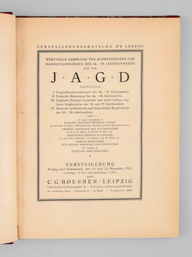 Versteigerungskatalog Nr. CXXXVII. Jagd. Bezüglich: I. Originalhandzeichnungen des 16.–19. Jahrhunderts. II. Persische Miniaturen des 16.–18. ...