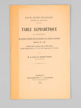 [ Recueil des trois premières tables du Bulletin du Club Alpin Français, section du sud Ouest ]  Table alphabétique des matières contenues dans les 28 ...