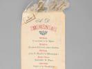 [ Menu imprim&eacute; sur Soie servi par l'H&ocirc;tel de la Poste de Pamiers, le 5 juillet 1904 : ] Potage - Consomm&eacute; &agrave; la Reine - Poisson - Saumon d'&Eacute;cosse, ...