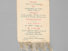 [ Menu imprim&eacute; sur Soie servi par l'H&ocirc;tel de la Poste de Pamiers, le 5 juillet 1904 : ] Potage - Consomm&eacute; &agrave; la Reine - Poisson - Saumon d'&Eacute;cosse, ...