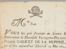 [ Billet mortuaire malouin imprim&eacute; avec gravure sur bois repr&eacute;sentant un cr&acirc;ne et des tibias entrecrois&eacute;s : ] Mlle Duclos [Imprim&eacute; :] Vous &ecirc;tes pri&eacute; ...