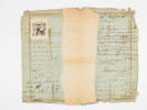[ Placard mortuaire rennais imprim&eacute; avec vignette macabre grav&eacute;e sur bois avec cr&acirc;ne et tibias entrecrois&eacute; et devise "Hodie mihi, cras tibi" : ] MM. ...