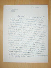 Lettre autographe signée datée du 14 mars 1955 [ adressée à l'écrivain et érudit bordelais Armand Got ] : "Et puis j'ai eu les répétitions de La Brouille que l'on reprenait au Français ; ensuite ç'a été celles de Milot, jusqu'au début de décembre, où la pièce a été jouée, à la Gaîté Montparnasse, jusqu'à la mi-février."