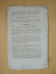 Convention Nationale. Décret relatif aux Commissaires de la Convention envoyés près les armées. Du 30 avril 1793, l'an deuxième de la République.