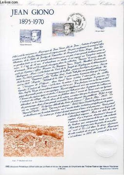 DOCUMENT PHILATELIQUE OFFICIEL - JEAN GIONO 1895-1970 (N°2939 YVERT ET TELLIER). ALBUISSON