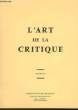 L'ART DE LA CRITIQUE. INSTITUT CULTUREL FRANCAIS