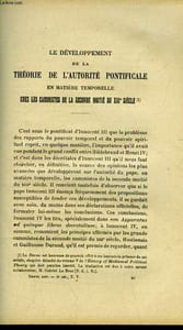 LE DEVELOPPEMENT DE LA THEORIE DE L'AUTORITE PONTIFICALE EN MATIERE TEMPORELLE CHEZ LES CANONISTES DE LA SECONDE MOITIE DU 13° SIECLE