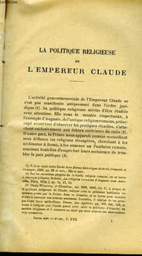 LA POLITIQUE RELIGIEURE DE L'EMPEREUR CLAUDE. MAY GASTON