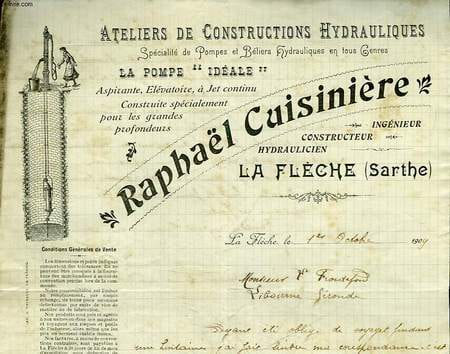1 FACTURE ANCIENNE - RAPHAEL CUISINIERE. RAPHAEL CUISINIERE