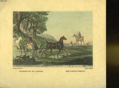 1 GRAVURE 19° EN COULEURS - PROMENADE EN GUIGUE