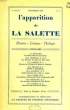 L'APPARITION DE LA SALETTE, HISTOIRE, CRITIQUE, THEOLOGIE, 1re ANNEE, N° 1, SEPT. 1932. COLLECTIF