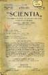 SCIENTIA, YEAR XIV, VOL. XXVII, N° XCIII-1, SERIE II, 1920, RIVISTA INTERNAZIONALE DI SINTESI SCIENTIFICA, REVUE INTERNATIONALE DE SYNTHESE ...