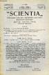 SCIENTIA, YEAR XIV, VOL. XXVII, N° XCVII-5, SERIE II, 1920, RIVISTA INTERNAZIONALE DI SINTESI SCIENTIFICA, REVUE INTERNATIONALE DE SYNTHESE ...
