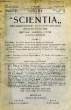 SCIENTIA, YEAR XV, VOL. XXIX, N° CX-6, SERIE II, 1921, RIVISTA INTERNAZIONALE DI SINTESI SCIENTIFICA, REVUE INTERNATIONALE DE SYNTHESE SCIENTIFIQUE, ...