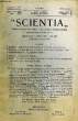 SCIENTIA, YEAR XVI, VOL. XXXI, N° CXXI-5, SERIE II, 1922, RIVISTA INTERNAZIONALE DI SINTESI SCIENTIFICA, REVUE INTERNATIONALE DE SYNTHESE ...