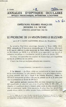 ANNALES D'OPTIQUE OCULAIRE, OPTIQUE PHYSIOLOGIQUE, OPTOMETRIE, LUNETTERIE, 3e ANNEE, N° 2, MARS 1954, EXPEDITIONS POLAIRES FRANCAISES (MISSIONS P.-E. ...