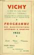 VICHY, PROGRAMME DES MANIFESTATIONS ARTISTIQUES ET SPORTIVES 1955. COLLECTIF