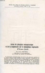 ACTION DU PHOSPHATE MONOPOTASSIQUE ET DE LA TEMPERATURE SUR LE METABOLISME RESPIRATOIRE D'EISENIA FOETIDA