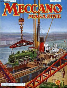Meccano Magazine. VOL. XIII n°4 : Chargement d'une locomotive à bord d'un navire.