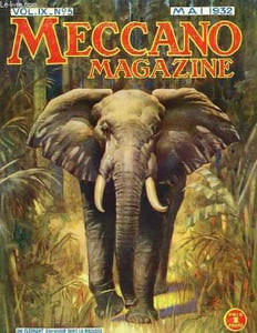 Meccano Magazine. Vol. IX, n°5 : Eléphant d'Afrique dans la brousse.