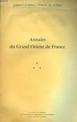 Annales du Grand Orient de France. N°38. PANNETIER Maurice & COLLECTIF