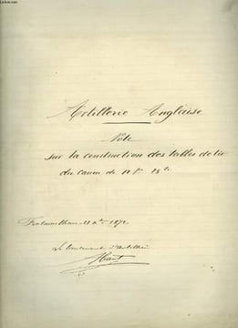 Artillerie Anglaise. Note sur la construction des tables de tir du canon de 12 et 25.. ABAUT Lieutenant