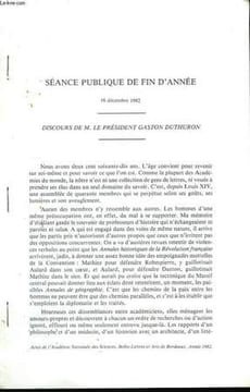 Discours. Séance publique du 16 décembre 1982. DUTHURON Gaston