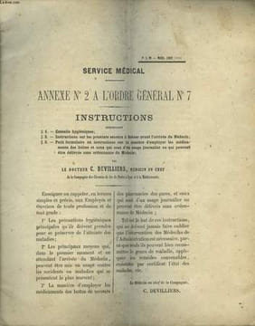 Annexe N°2 à l'Ordre Général n°7. Instructions.. DEVILLIERS C. Dr