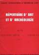 Répertoire d'Art et d'Archéologie. TOME XI, n°1. COMITE FRANCAIS D'HISTOIRE DE L'ART