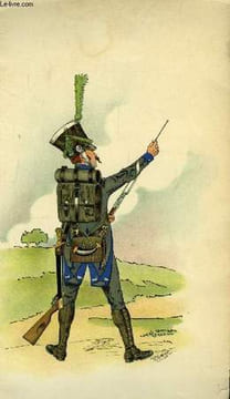 Lithographie en couleurs, d'après une aquarelle, d'un Carabinier (Ordonnance du 7 juin 1813). Extrait de L'Uniforme des Carabiniers Vaudois, à travers ...